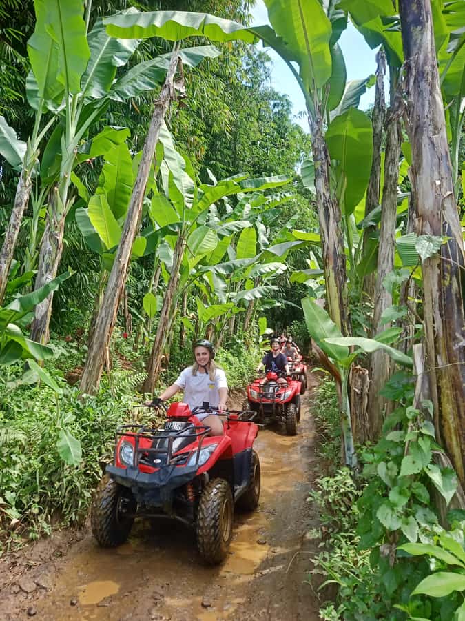 Bali: Gorilla Cave Quad Bike Tour & Cretya Infinity Pool - Safety gear, instruction, and comfort after the mud