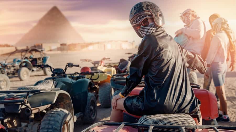 Cairo: Private Quad Bike Desert Tour with Pyramids & Sunset - Sunset, camels, and the Bedouin-style program