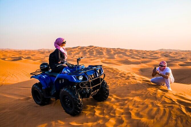 Desert Safari Dubai 30 Mins Quad Bike, Sand Board, Camel Ride BBQ - From Dubai to the red sands of Lehbab