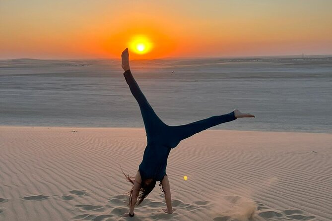 Doha Half Day Desert Safari Dune Bashing Camel Ride Sandboarding - Sunset on the return route