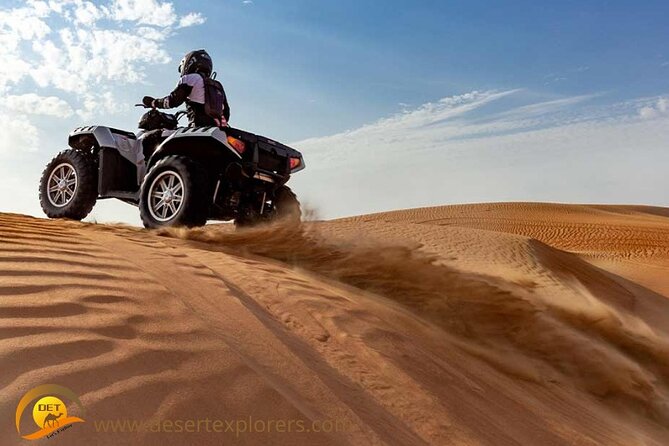 Dubai Desert Safari with Quad Bike, sandboarding, live show & BBQ - Sandboarding with a view