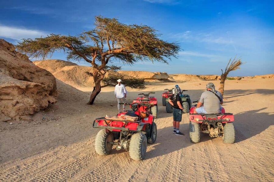 Hurghada: Mega Jeep safari, ATV & Bedouin vibe, and Dinner - A busy desert day outside Hurghada