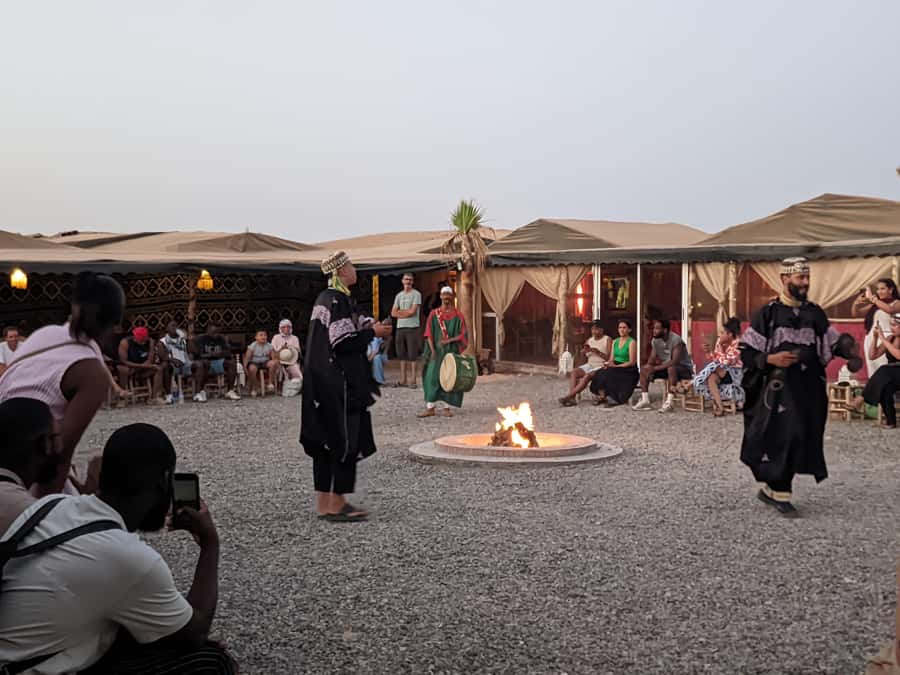 Marrakech Desert Sunset: Quad Biking, Dinner & Fire Show - Moroccan dinner, tea, and a simple desert evening