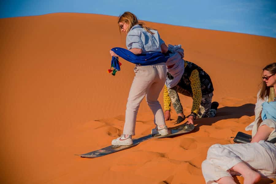 Marrakech to Fes: 3-Day Merzouga Desert Camel & Sandboarding - Camel riding and sandboarding at Erg Chebbi