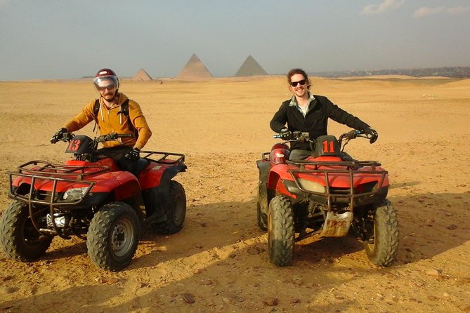 Quad Bike Trip At Desert of Giza Pyramids - Racing toward the pyramids, with a practical warning